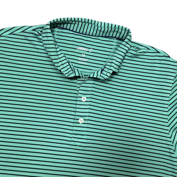 Johnnie-O Green and Navy Striped Performance Mesh Polo - Size Medium - Picture 3 of 4